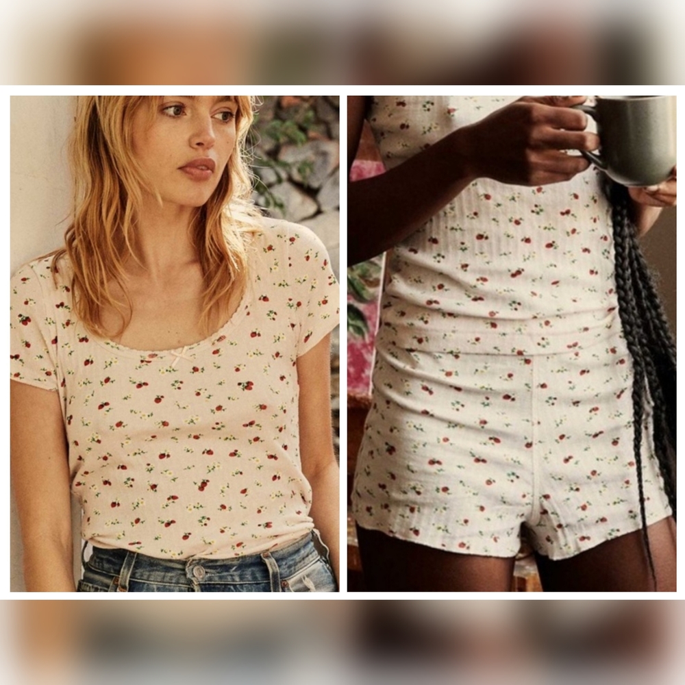 🍓🍓DÔEN Brigitte Tee & Stella shorts– Strawberry Blooms🍓🍓